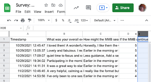 Responses view in Sheet